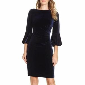 Eliza J Velvet Dress Bell Sleeves Navy Blue Holiday Scoop Back 12 Cocktail Event